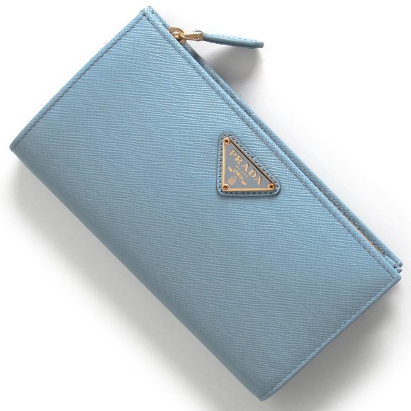 Prada Bilfold Wallet Saffiano Triangle Plate Astrale Light Blue QHH - Picture 1 of 5